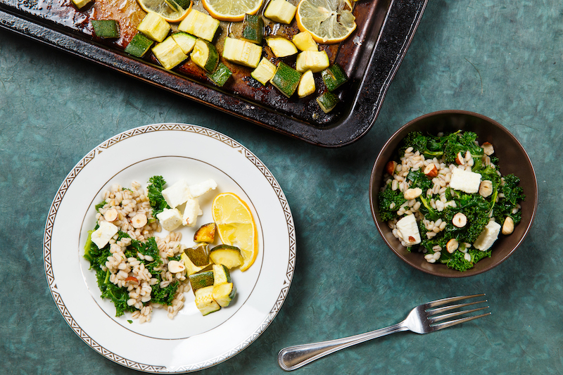 Crunchy Kale and Farro Salad with Halloumi