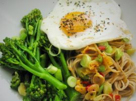 Egg and Brocolli Soba Noodles with Ginger Chilli
