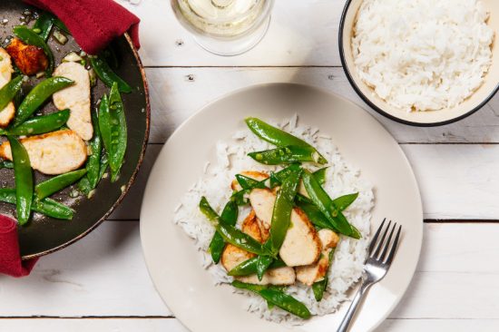 Paprika & Honey Chicken with Sugarsnap Peas & Basmati Rice - DropChef