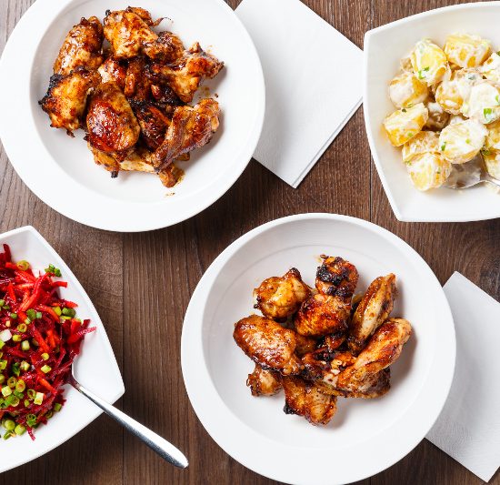 Honey Chilli Chicken Wings with Beetroot Slaw Potato Salad
