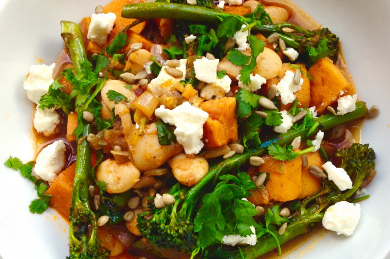 Spiced Sweet Potato, Butter Bean and Broccoli Stew