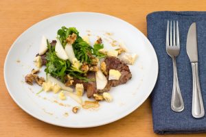 Steak with Pear, Blue Cheese and Walnut