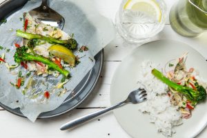 Asian Style Baked Haddock with Broccoli & Coconut Rice