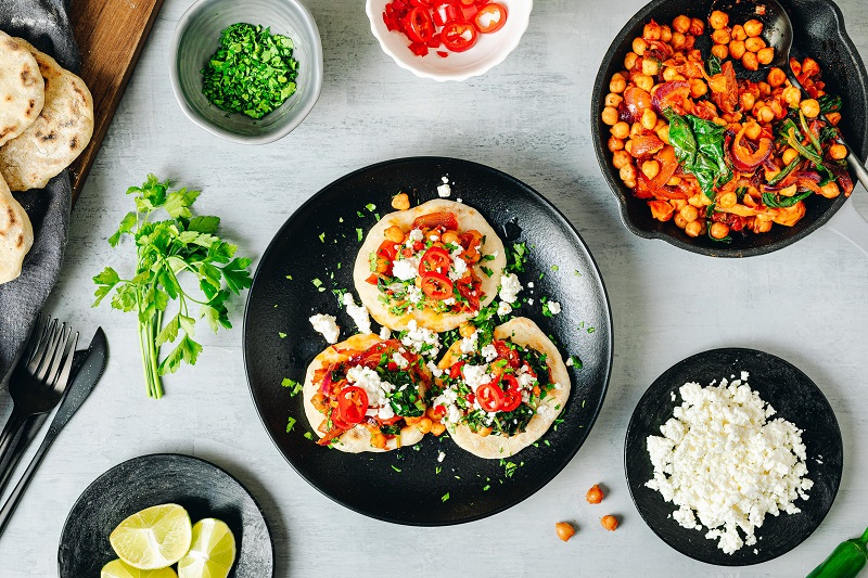 Quick and Easy Homemade Flatbreads with Harissa Chickpeas and Crumbled Feta