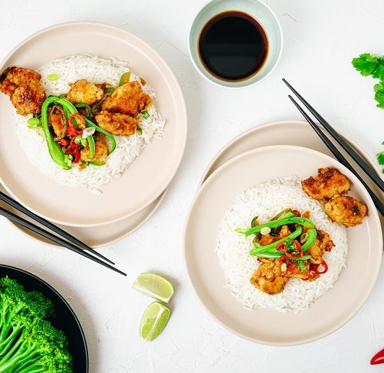 Healthier General Tso's Chicken with Rice