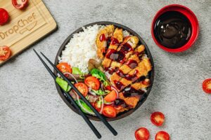 Tonkatsu Pork with Jasmine Rice and Mixed Leaves