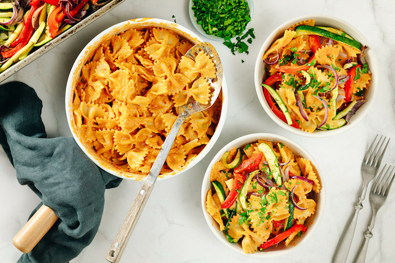 Ready in 15 – Hummus and Roasted Vegetable Pasta