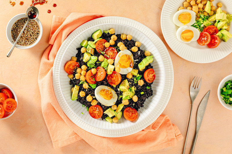 Black Rice and Avocado Salad with Soft Boiled Egg