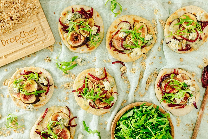 Fig and Hazelnut Flatbreads with Blue Cheese & Rocket