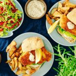 Cod Burgers with Sweet Potato Wedges