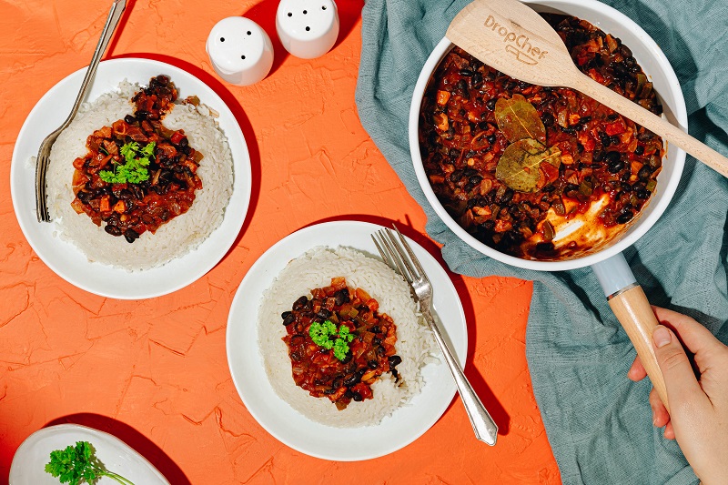 Cuban-inspired Black Beans with Bacon & Rice