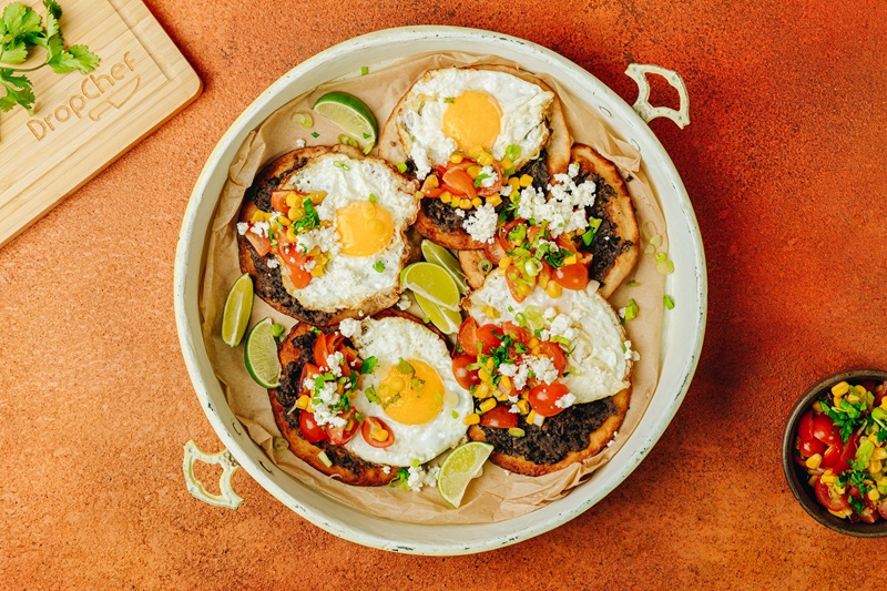 Annalitten Free Range Eggs Tostadas With Black Beans & Salsa