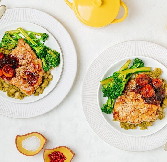 Honey-Balsamic Chicken with Creamy Pesto Cannellini Beans