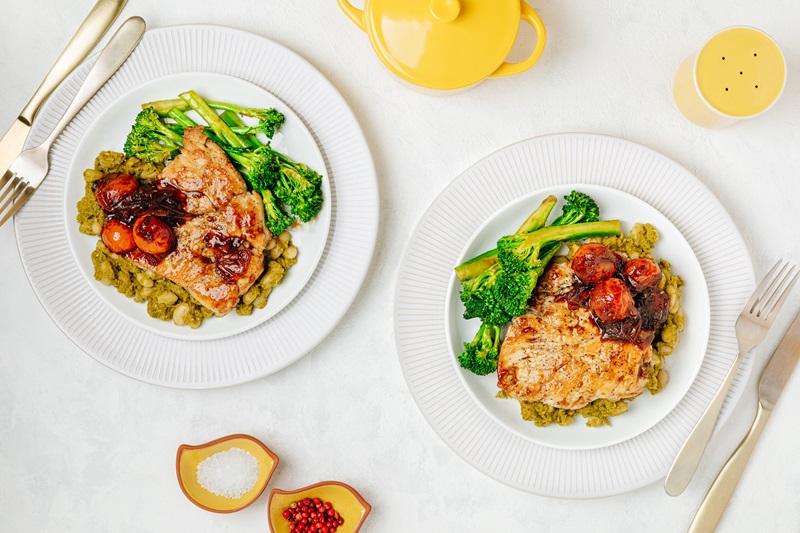 Honey-Balsamic Chicken with Creamy Pesto Cannellini Beans