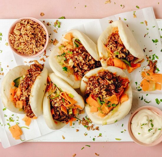 Pulled Chicken Bao Buns with Quick Pickled Veg