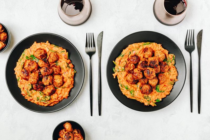 Spicy Sausage with Silky Vegetable Orzotto