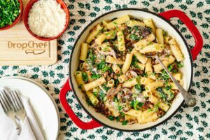 Pork & Leek Sausage with Wild Mushroom Rigatoni