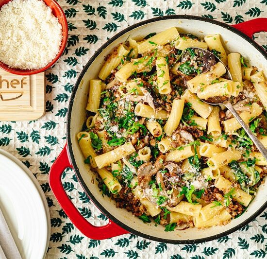 Pork & Leek Sausage with Wild Mushroom Rigatoni