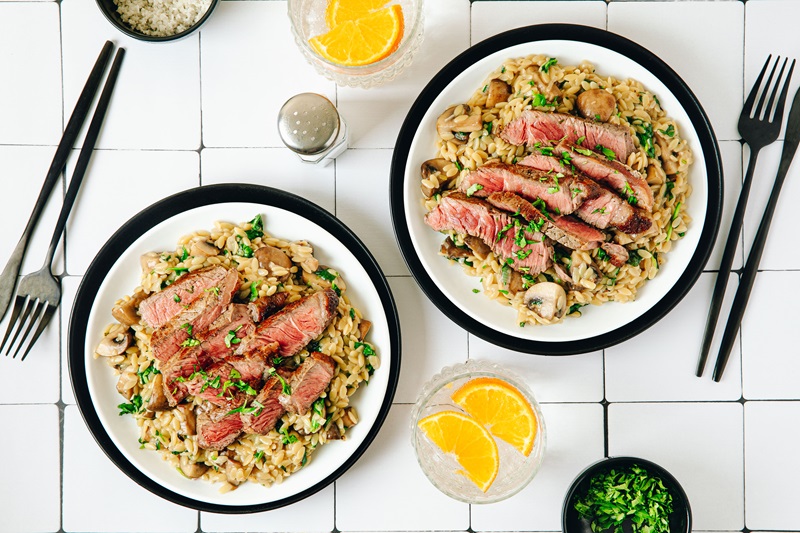 Irish Steak With Creamy Mushroom & Spinach Orzo