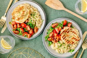 Peppery Parmesan Pasta with Grilled Chicken & Side Salad