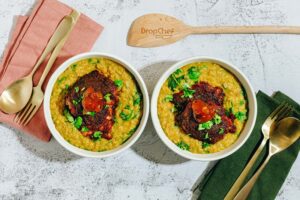 Crispy Chicken Thighs with Vibrant Red Lentil Dahl