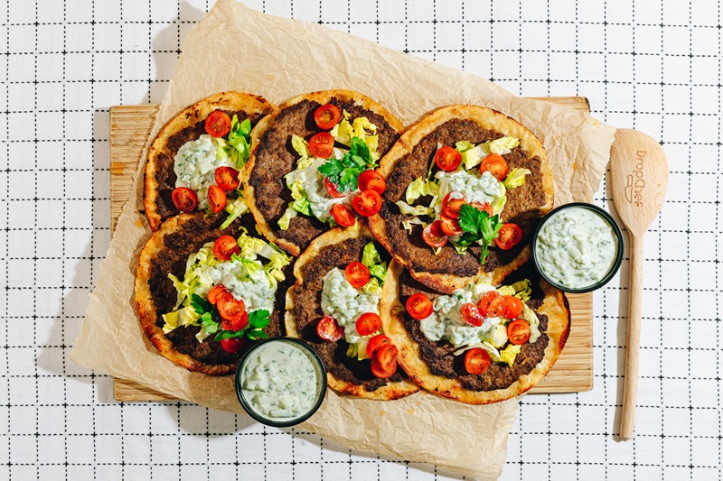 Lamb Smash Tacos with Garlicky Greek Tzatziki