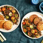 Courgette & Halloumi Fritters With Tomato Lentil Salad