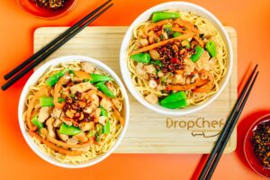 Honey Soy Butter Chicken Noodles With White Mausu Chilli Oil