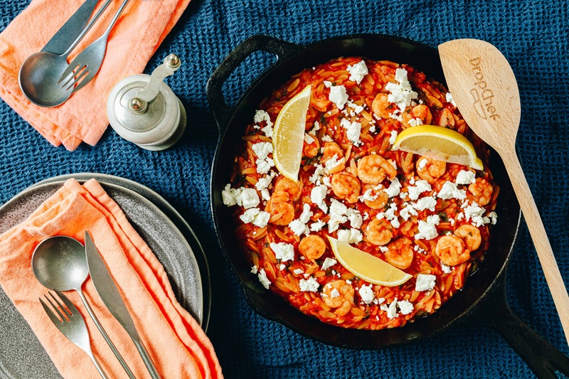 Smoky Mediterranean Prawn & Feta Orzo