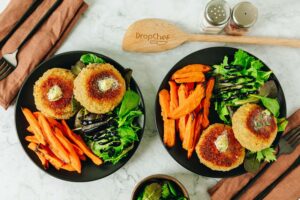 Kiev-Style Turkey Burgers with Sweet Potato Fries