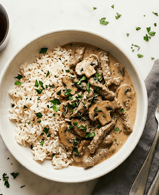 Beef Stroganoff & Long Grain Rice