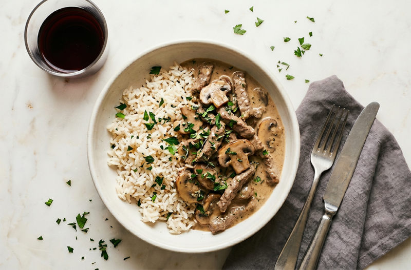 Beef Stroganoff & Long Grain Rice
