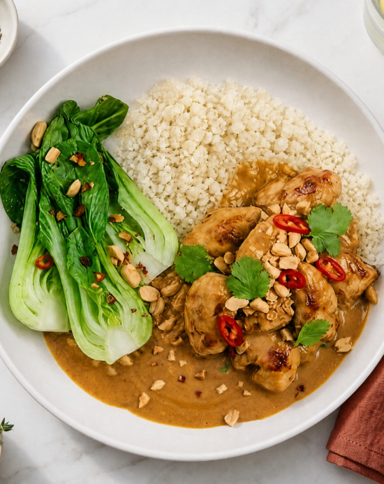 Chicken Satay, Asian Greens & Cauli Rice