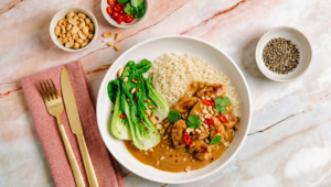 Chicken Satay, Asian Greens & Cauli Rice