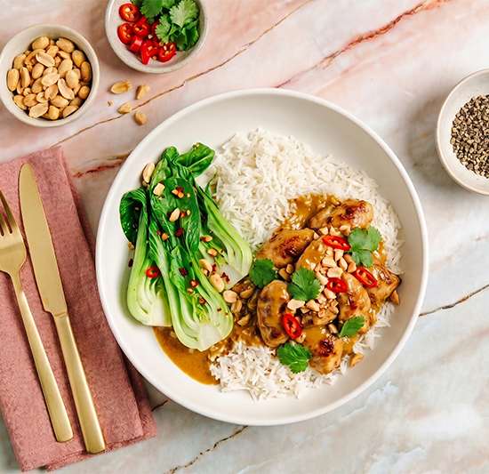 Chicken Satay, Rice & Asian Greens
