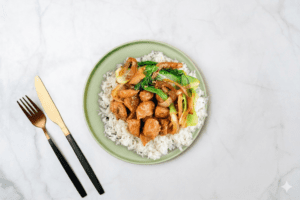 Chicken Satay, Rice & Asian Greens