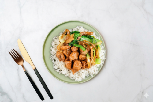 Chicken Satay, Rice & Asian Greens