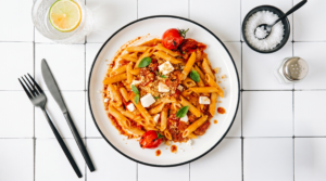 Feta Red Pepper Pesto Penne with Sundried Tomato