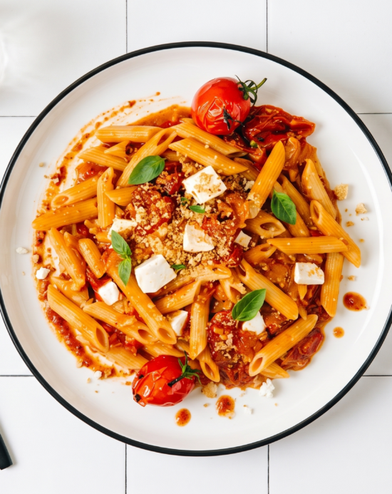 Feta Red Pepper Pesto Penne with Sundried Tomato