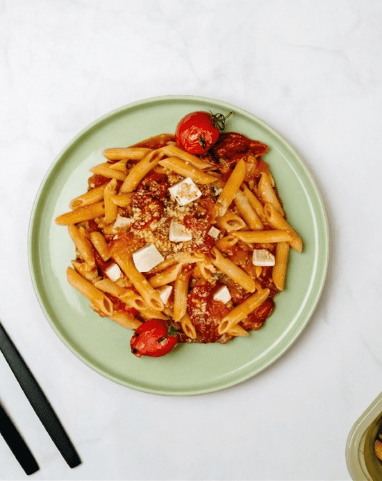 Feta Red Pepper Pesto Penne with Sundried Tomato