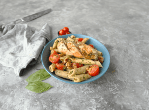 Fresh Basil and Spinach Pesto Pasta with Roast Chicken