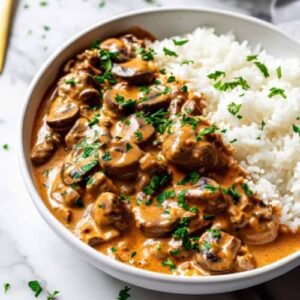 Beef Stroganoff & Long Grain Rice