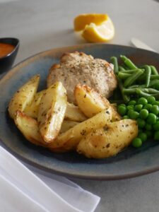 Feta & Basil Turkey Burger, Rough Cut Chips & Veggies