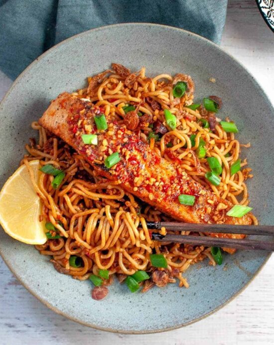 Szechuan Salmon Stir Fry Noodles