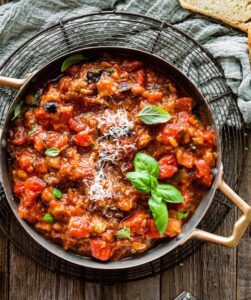 Aubergine & Butterbean Bolognese with Roasted Carrot & Parsnip Wedges