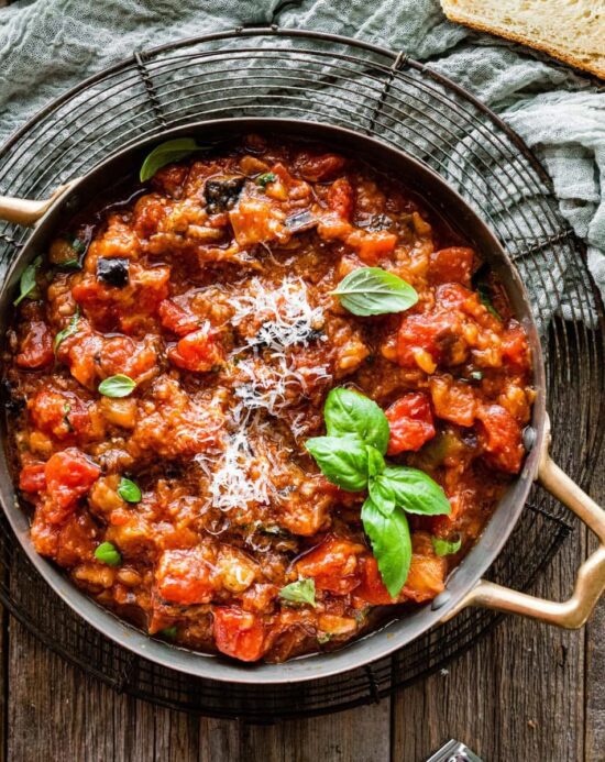 Aubergine & Butterbean Bolognese with Roasted Carrot & Parsnip Wedges