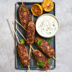 Lamb Kofta, Cumin Roasted Potato Cubes, Mint Yogurt Dip