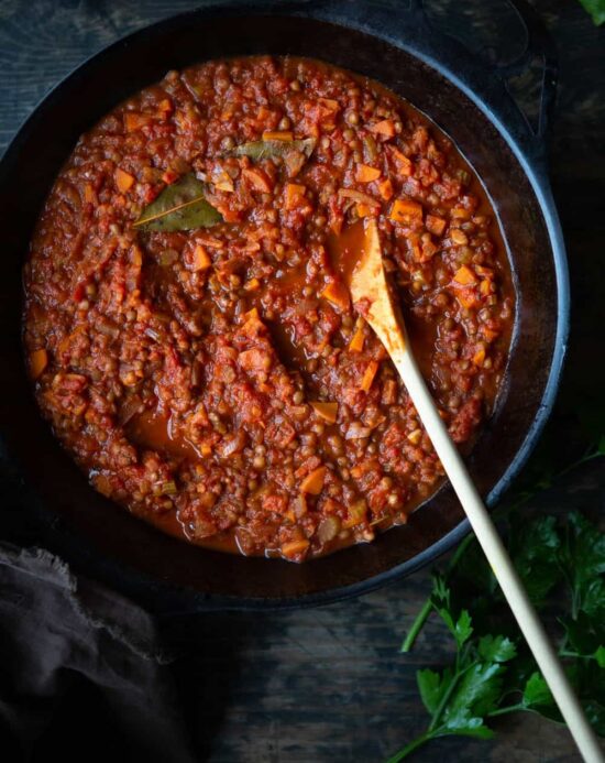 Lentil Bolognese & Roast Baby Potatoes