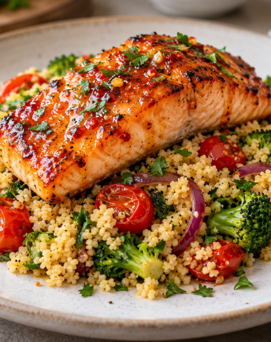Sweet Chilli Salmon & Couscous Roast Veg