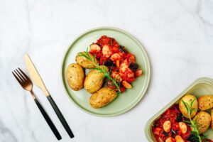 Aubergine & Butterbean Bolognese with Rosemary Roast Potato